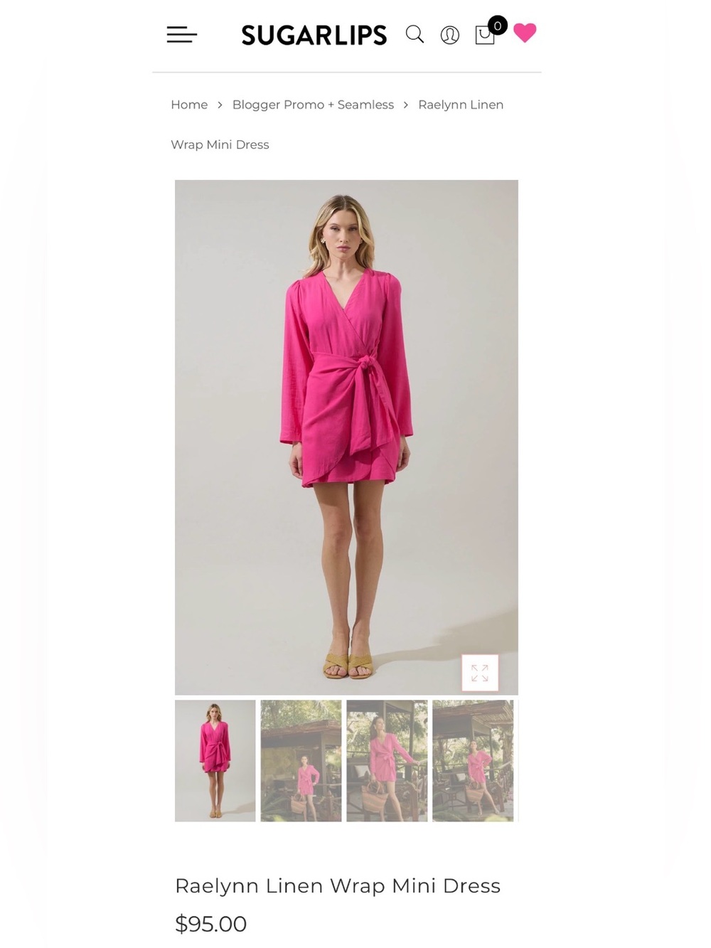 Sugarlips Pink Raelynn Linen Wrap Mini Dress